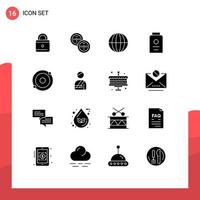 interface mobile glyphe solide ensemble de 16 pictogrammes d'éléments de conception vectoriels modifiables de poudre d'atome de globe de molécule de patient vecteur