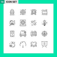 symboles d'icônes universels groupe de 16 contours modernes de code de serveur camping nuage lotus éléments de conception vectoriels modifiables vecteur
