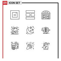 aperçu de l'interface mobile ensemble de 9 pictogrammes d'éléments de conception vectoriels modifiables de marketing de campagne de construction de lune spatiale vecteur