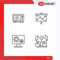 4 couleurs plates vectorielles thématiques remplies et symboles modifiables du graphique du four à moniteur électrique définissant des éléments de conception vectoriels modifiables vecteur