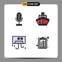 4 symboles universels de couleur plate de ligne remplie de symboles d'éléments de conception vectoriels modifiables de refroidissement de transport de microphone à air audio vecteur