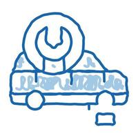 réparation de roue de voiture doodle icône illustration dessinée à la main vecteur