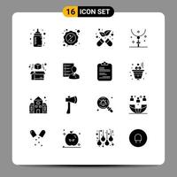 pack de 16 signes et symboles de glyphes solides modernes pour les supports d'impression Web tels que les éléments de conception vectoriels modifiables de la boîte de vacances du lundi d'halloween vecteur