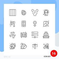 16 icônes créatives signes et symboles modernes de flux de tempête vêtements direction toilettes éléments de conception vectoriels modifiables vecteur