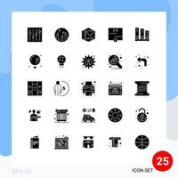 symboles d'icônes universels groupe de 25 glyphes solides modernes de bibliothèque scolaire paquet de livres de fête des pères éléments de conception vectoriels modifiables vecteur