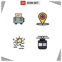 4 couleurs plates vectorielles thématiques remplies et symboles modifiables de l'emplacement de la carte d'été toast lever du soleil éléments de conception vectoriels modifiables vecteur