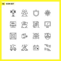 ensemble de 16 contours vectoriels sur grille pour ordinateur portable groupe de molécules bouclier chimique éléments de conception vectoriels modifiables vecteur