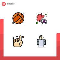 4 signes universels de couleur plate fillline symboles de basket ball main fête des pères maladie un élément de conception vectoriel modifiable