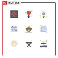 symboles d'icônes universels groupe de 9 couleurs plates modernes d'ampoule de jour de nourriture date canada éléments de conception vectoriels modifiables vecteur