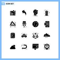 16 concept de glyphe solide pour les sites Web mobiles et applications jus d'urgence vr boisson éléments de conception vectoriels modifiables virtuels vecteur