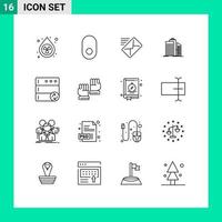 16 contours universels définis pour les applications web et mobiles base de données bureau courrier architecture d'entreprise éléments de conception vectoriels modifiables vecteur