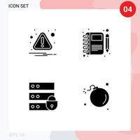 ensemble moderne de 4 pictogrammes de glyphes solides de dispositif d'alerte attention note éléments de conception vectoriels modifiables de sécurité internet vecteur