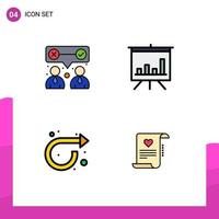 interface mobile fillline plat couleur ensemble de 4 pictogrammes d'entreprise répétition travail d'équipe lettre de présentation éléments de conception vectoriels modifiables vecteur