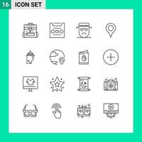 ensemble de 16 symboles d'icônes d'interface utilisateur modernes signes pour la main carte dessin animé emplacement halloween éléments de conception vectoriels modifiables vecteur