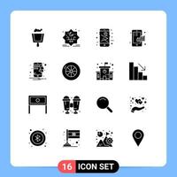 groupe de 16 glyphes solides modernes définis pour les éléments de conception vectoriels modifiables de graphique mobile statistique de notification vecteur