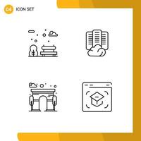 ligne d'interface mobile ensemble de 4 pictogrammes d'éléments de conception vectoriels modifiables d'éducation de serveur de nuage de porte de banc vecteur