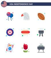 9 icônes créatives des états-unis signes d'indépendance modernes et symboles du 4 juillet de la nourriture boule de hot-dog police des états-unis éléments de conception vectoriels modifiables de la journée des états-unis vecteur
