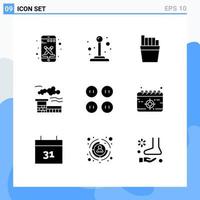 interface mobile glyphe solide ensemble de 9 pictogrammes de calendrier de mission frites vêtements boutons éléments de conception vectoriels modifiables vecteur