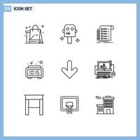 9 concept de contour pour les sites Web mobiles et les applications liste de contrôle d'horloge de fichier numérique de flèche éléments de conception vectoriels modifiables vecteur
