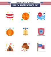 ensemble de 9 appartements vectoriels le 4 juillet fête de l'indépendance des états-unis tels que le ballon américain états usa festival américain modifiable usa day vector design elements