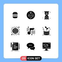 pack de 9 signes et symboles de glyphes solides modernes pour les supports d'impression Web tels que la note monde sablier affaires éléments de conception vectoriels modifiables mondiaux vecteur