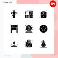 pack de 9 signes et symboles de glyphes solides modernes pour les supports d'impression Web tels que boule de neige vêtements de noël table bureau éléments de conception vectoriels modifiables vecteur