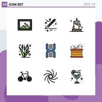 ensemble moderne de 9 pictogrammes de couleurs plates remplies d'adn maïs bougie cire agriculture éléments de conception vectoriels modifiables vecteur