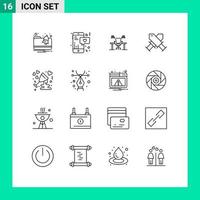ensemble moderne de 16 contours pictogramme d'éléments de conception vectoriels modifiables de bureau de réalisation d'entreprise de récompense de couronne vecteur