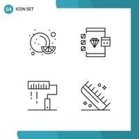 ligne d'interface mobile ensemble de 4 pictogrammes d'application de conception alimentaire développer des éléments de conception vectoriels modifiables de peinture vecteur