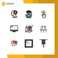 interface mobile ligne remplie ensemble de 9 pictogrammes de moniteur de doigt de dispositif pc éléments de conception vectoriels modifiables vecteur