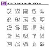 25 icônes de concept de soins de santé à l'hôpital mis en arrière-plan vectoriel