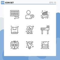 pack de 9 contours modernes signes et symboles pour les supports d'impression Web tels que l'emplacement de la chaise marketing direction café éléments de conception vectoriels modifiables vecteur