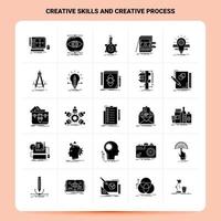 solide 25 compétences créatives et jeu d'icônes de processus créatif conception de style de glyphe vectoriel icônes noires définies illustration vectorielle de conception d'idées d'affaires web et mobile