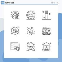 pack de 9 signes et symboles de contours modernes pour les supports d'impression Web tels que la flèche droite cuisine végétarienne éléments de conception vectoriels modifiables bruts vecteur