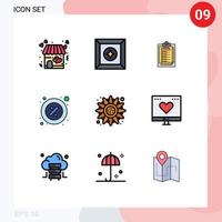 interface mobile filledline couleur plate ensemble de 9 pictogrammes de pièce de présentation de loyer de fleur éléments de conception vectoriels modifiables vecteur