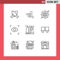 9 icônes créatives signes et symboles modernes d'éclairage ornemental cog bougie focus éléments de conception vectoriels modifiables vecteur