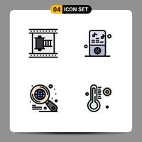 ensemble de 4 symboles d'icônes d'interface utilisateur modernes signes pour le cinéma globe film bobine recherche de musique éléments de conception vectoriels modifiables vecteur