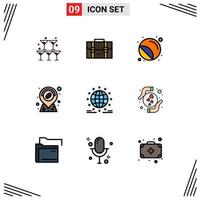 ensemble de 9 symboles d'icônes d'interface utilisateur modernes signes pour les étiquettes de magasin mondial timbre d'emplacement éléments de conception vectoriels modifiables vecteur