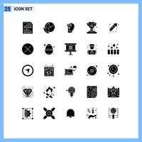 interface mobile glyphe solide ensemble de 25 pictogrammes de diagramme de récompense de prix réalisation diamant éléments de conception vectoriels modifiables vecteur