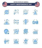 gros pack de 16 usa joyeux jour de l'indépendance usa vector blues et symboles modifiables de guirlande tente délicieux trophée de camping modifiables usa day vector design elements