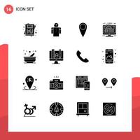 interface mobile glyphe solide ensemble de 16 pictogrammes de pilon cuisine pick cuisson conception de site Web éléments de conception vectoriels modifiables vecteur