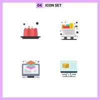 4 concept d'icônes plates pour les sites Web mobiles et les applications couche de gâteau panier shopping tampon éléments de conception vectoriels modifiables vecteur