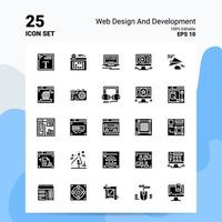 25 ensemble d'icônes de conception et de développement web 100 fichiers eps modifiables 10 idées de concept de logo d'entreprise conception d'icône de glyphe solide vecteur