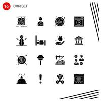 pack de glyphes solides de 16 symboles universels de bonhomme de neige web hospital ux jouer des éléments de conception vectoriels modifiables vecteur