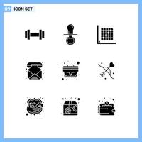 interface mobile glyphe solide ensemble de 9 pictogrammes de correction d'appel de cas contacts téléphoniques éléments de conception vectoriels modifiables vecteur