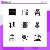 9 concept de glyphe solide pour les sites Web mobiles et applications ruban haut-parleur table haut-parleur droit éléments de conception vectoriels modifiables vecteur