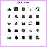 25 pack de glyphes solides d'interface utilisateur de signes et symboles modernes d'accessoires de site Web de mode collier notes éléments de conception vectoriels modifiables vecteur