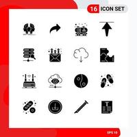 interface mobile glyphe solide ensemble de 16 pictogrammes d'éléments de conception vectoriels modifiables vers le haut de la flèche vers le web de recherche vecteur