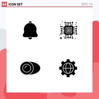 interface mobile ensemble de glyphes solides de 4 pictogrammes d'éléments de conception vectoriels modifiables d'engrenages sonores de nourriture d'alerte vecteur