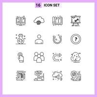 contour de l'interface mobile ensemble de 16 pictogrammes d'éléments de conception vectoriels modifiables de l'intérieur du centre d'affaires de données vecteur